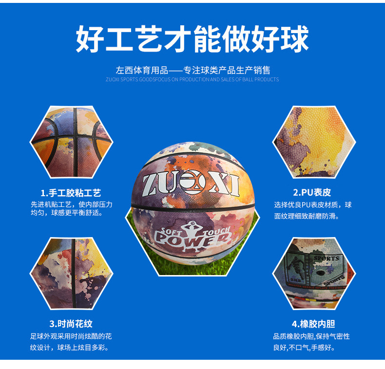 Retail Pu Basketball No. 7 Handmade Adhesive Basketball Custom Pattern Logo School Sporting Goods Wholesale Factory