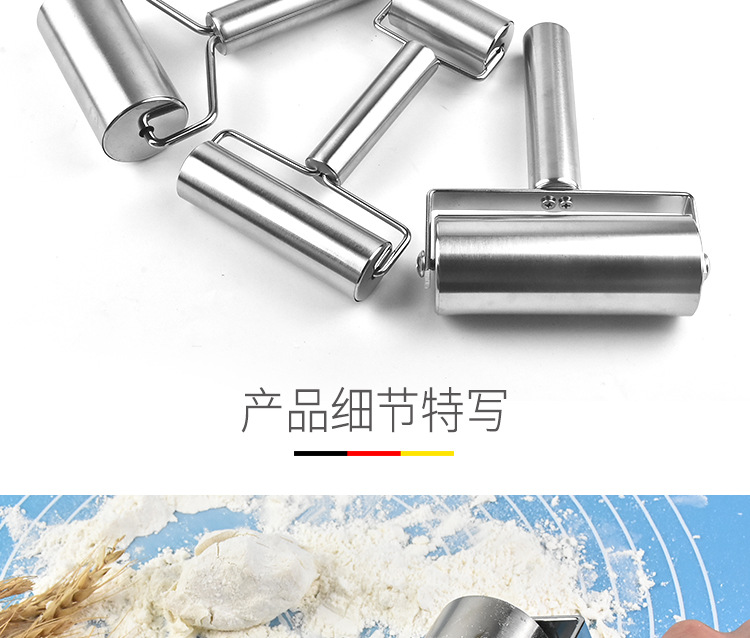 Factory Direct Sales Double-Headed Stainless Steel Roller Rolling Pin Wooden Flour Stick Kitchen Rolling Pin Rolling Pin Baking Tool