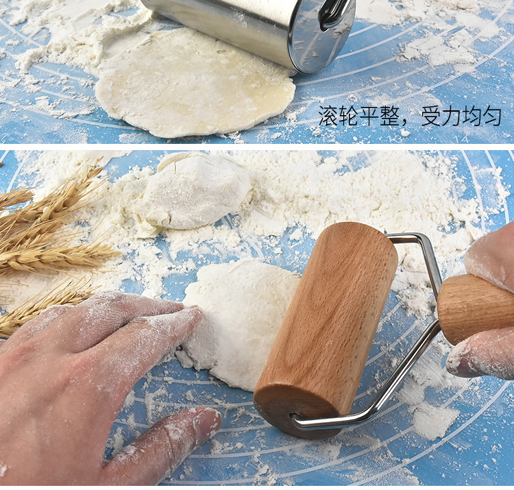 Factory Direct Sales Double-Headed Stainless Steel Roller Rolling Pin Wooden Flour Stick Kitchen Rolling Pin Rolling Pin Baking Tool