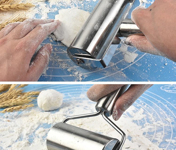 Factory Direct Sales Double-Headed Stainless Steel Roller Rolling Pin Wooden Flour Stick Kitchen Rolling Pin Rolling Pin Baking Tool