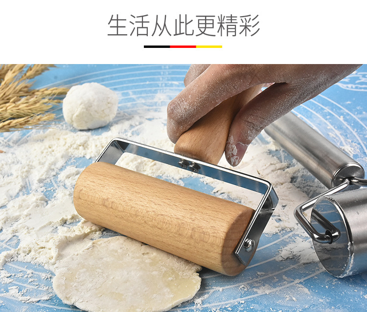 Factory Direct Sales Double-Headed Stainless Steel Roller Rolling Pin Wooden Flour Stick Kitchen Rolling Pin Rolling Pin Baking Tool