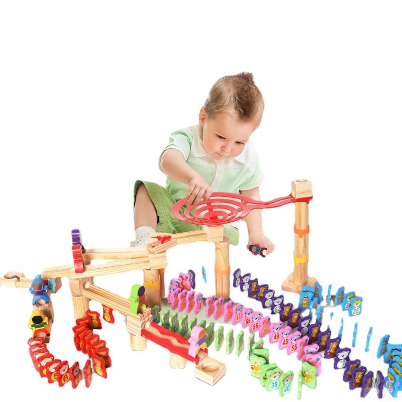 MWZ Wooden Domino Track Building Blocks Grounder Roller Coaster Children Education Building Blocks Toy Gift Wholesale