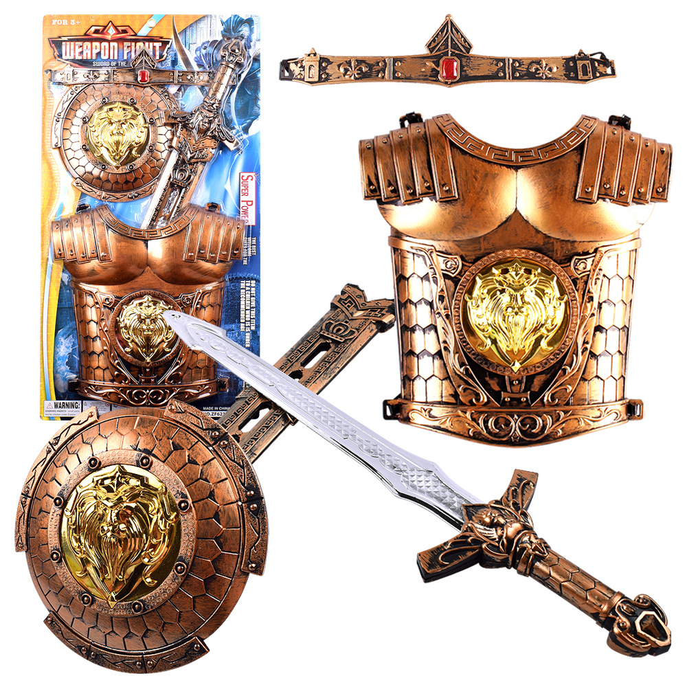 Factory Wholesale Bronze War Gear Weapon Shield Bow and Arrow Set Children Wearable Boy Toy