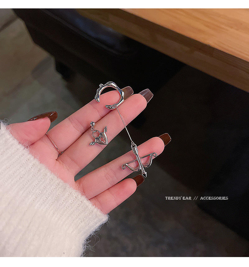 Korean Dongdaemun New Bow and Arrow Love Personalized Earrings Women's Asymmetric 925 Silver Needle Normcore Style Ear Clip Earrings Korean Dongdaemun New Bow and Arrow Love Personalized Earrings Women's Asymmetric 925 Silver Needle Normcore Style Ear Clip Earrings