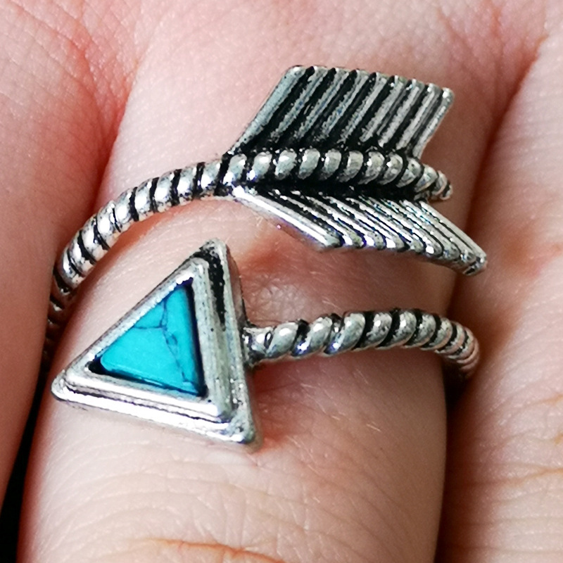 Rongyu ebay new S925 silver plated turquoise feather bow and arrow ring creative retro Thai silver ring Rongyu ebay new S925 silver plated turquoise feather bow and arrow ring creative retro Thai silver ring