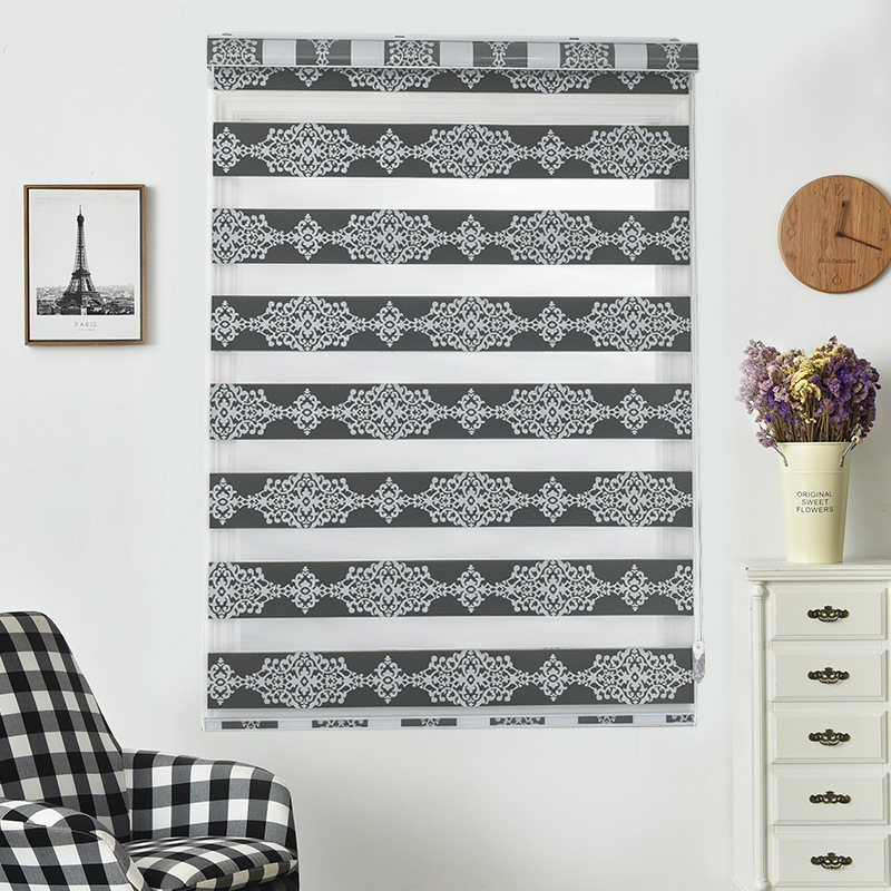 Modern Simple Soft Gauze Curtain Shading Office Kitchen Bathroom Curtain Double-Layer Jacquard Roller Shutter Curtain