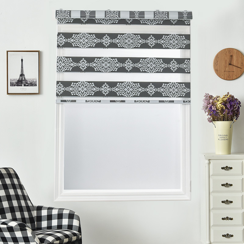 Modern Simple Soft Gauze Curtain Shading Office Kitchen Bathroom Curtain Double-Layer Jacquard Roller Shutter Curtain