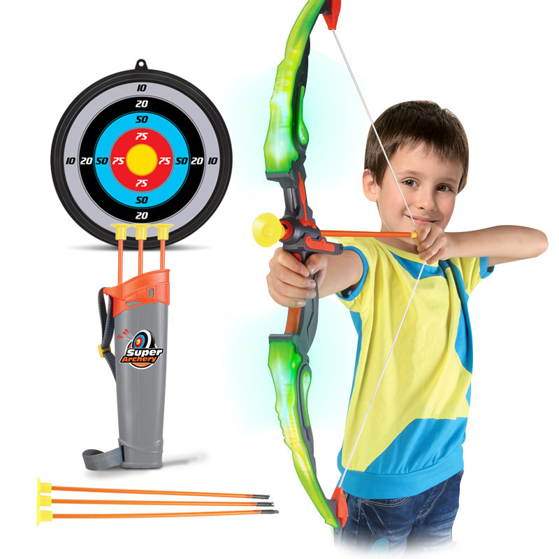 Amazon Cross-Border Hot Children&#039;s Toy Flash Bow and Arrow Set Parent-Child Soft Arrow Suction Cup with Quiver Outdoor