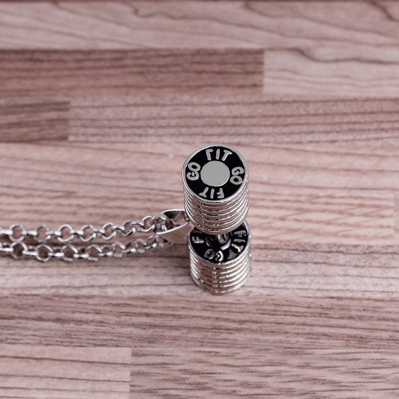 Hot Selling European and American Style Sports Fitness Series Dumbbell Necklace Fashion Barbell Couple&#039;s Pendant Autumn/Winter Sweater Chain Wholesale