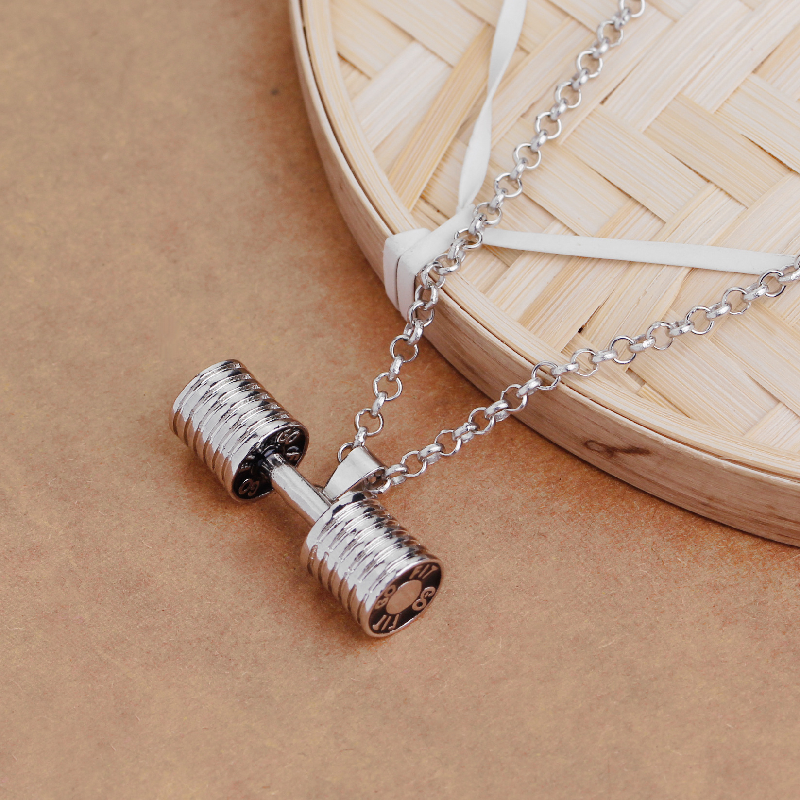 Hot Selling European and American Style Sports Fitness Series Dumbbell Necklace Fashion Barbell Couple's Pendant Autumn/Winter Sweater Chain Wholesale