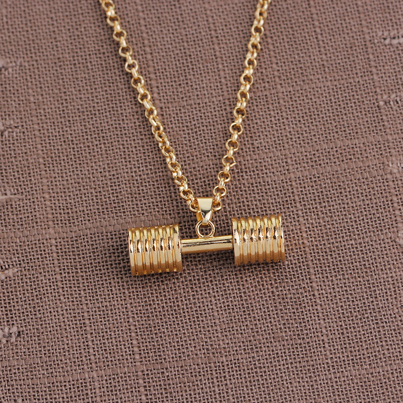 Hot Selling European and American Style Sports Fitness Series Dumbbell Necklace Fashion Barbell Couple's Pendant Autumn/Winter Sweater Chain Wholesale
