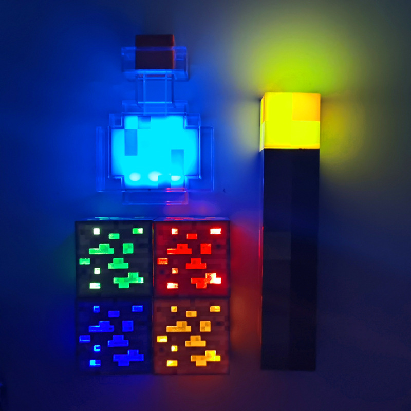My World around Color Changing Bottle Torch Miner&#039;s Lamp Night Light Torch Children&#039;s Weapons Sword Bow and Arrow Toy Model