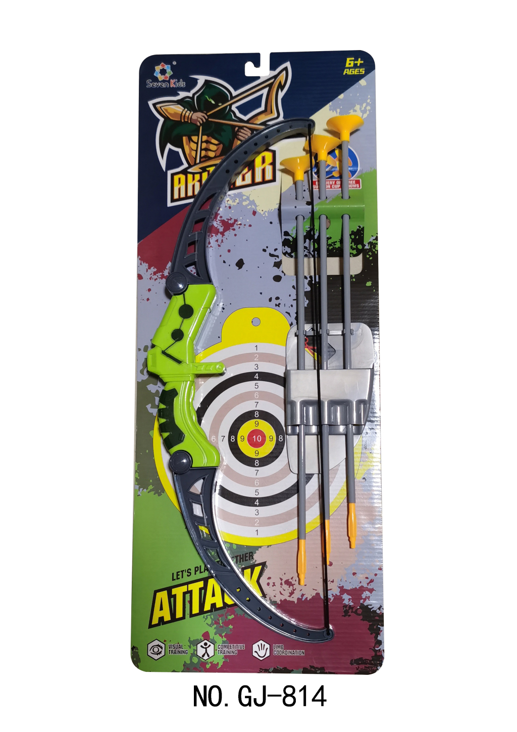 Children's Small Simulation Bow and Arrow Toy Bow and Arrow Military Bow Series-Gray Green Cartoon Bow Attached Quiver Children's Small Simulation Bow and Arrow Toy Bow and Arrow Military Bow Series-Gray Green Cartoon Bow Attached Quiver