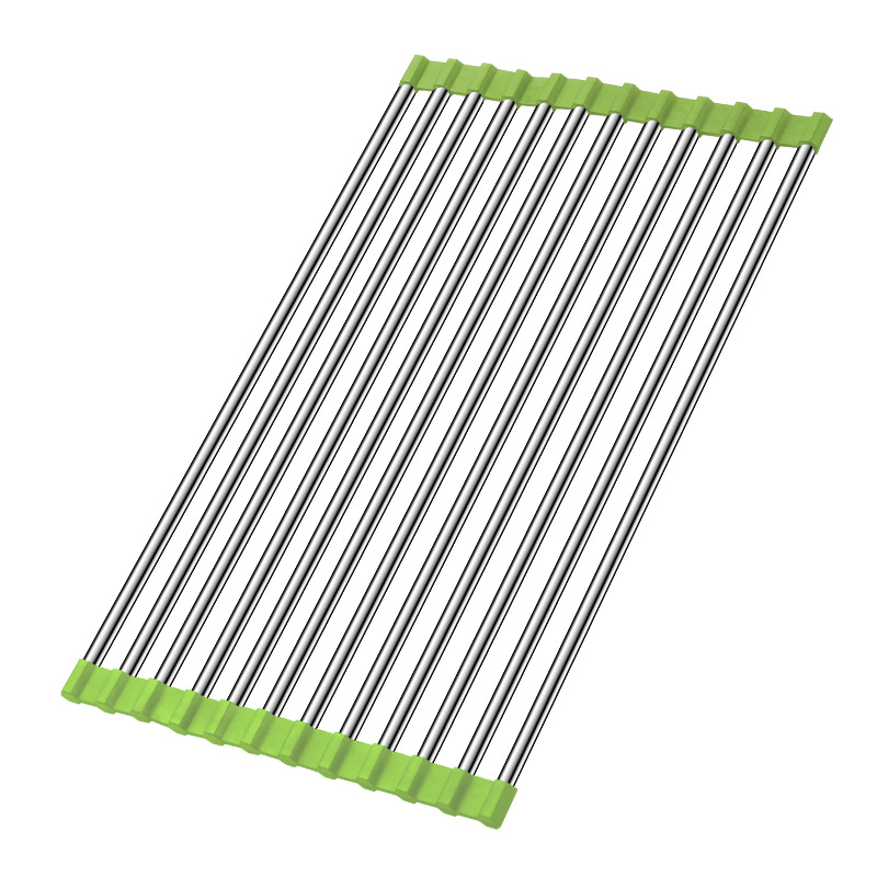 Stainless Steel Water Control Roller Shutter Sink Kitchen Storage Rack Foldable Sink Dish Storage Shelf