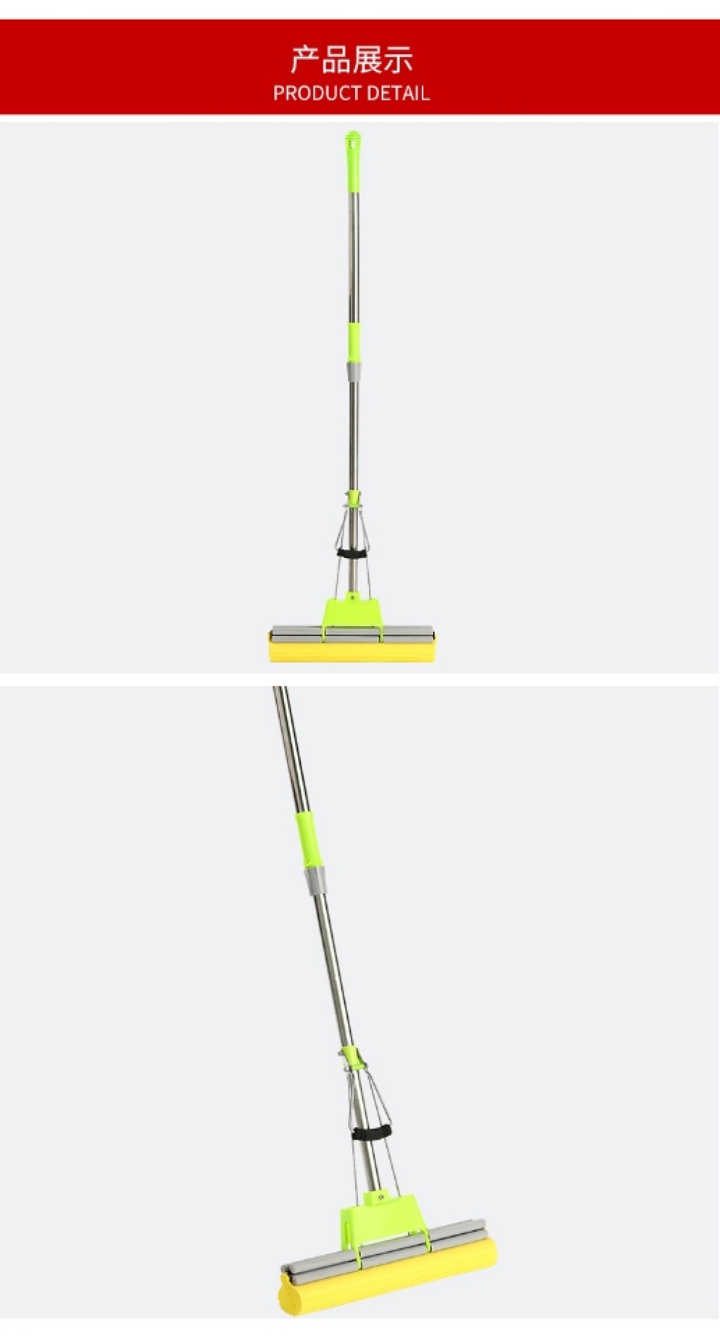 38CM soft cotton double pressure colloidal cotton towing household multi-function roller, hand washer-free, telescopic absorbent sponge mop