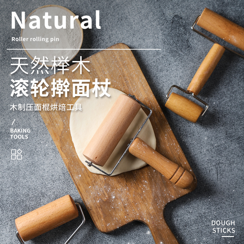 Factory Direct Sales Household Double-Headed Small Diamond Painting Scone Non-Slip Roller Pancake Solid Wood Pizza Beech Rolling Pin