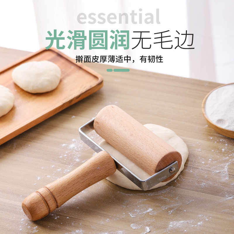Factory Direct Sales Household Double-Headed Small Diamond Painting Scone Non-Slip Roller Pancake Solid Wood Pizza Beech Rolling Pin