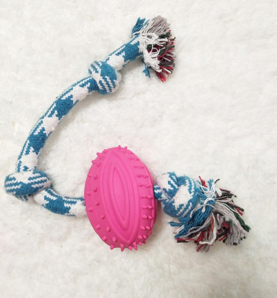 TPR pet Toy Dog Toy bite training with bark Cotton rope Grenade Rugby training grinding teeth