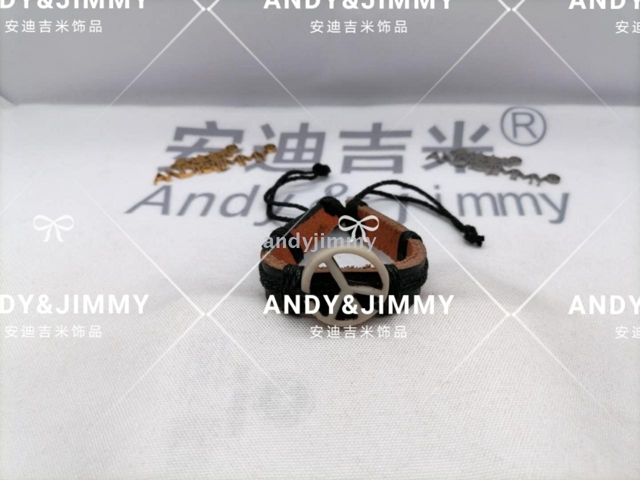 Custom export imitation cattle bone leather bracelet, cool geometry carving pendant world people against the war and peace