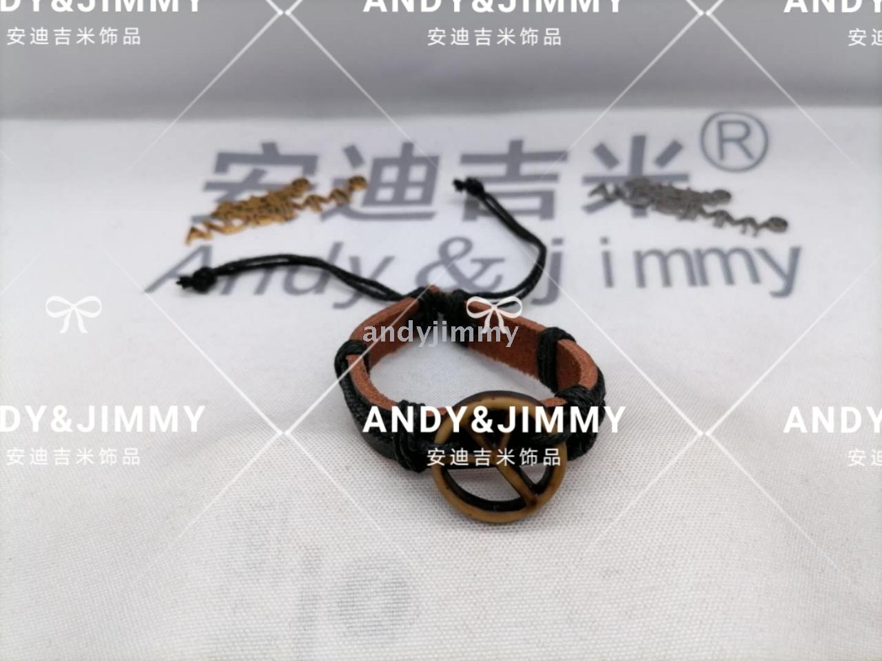Custom export imitation cattle bone leather bracelet, cool geometry carving pendant world people against the war and peace Custom export imitation cattle bone leather bracelet, cool geometry carving pendant world people against the war and peace