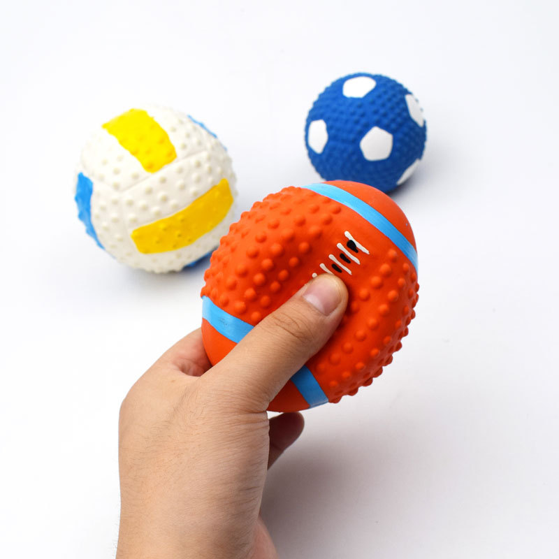 Spot Pet Latex Toys High Elastic Cotton Filled Latex Rugby Football Sounding Toy Pet Dog Toy