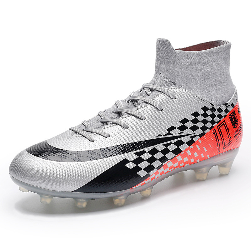Cross-Border High-Top Soccer Shoes Boys and Girls TF Broken Nail Leather Foot Artificial Lawn AG Long Nail Student Sports Training Shoes