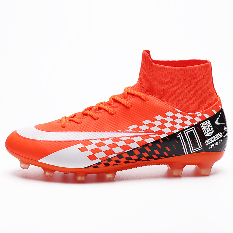 Cross-Border High-Top Soccer Shoes Boys and Girls TF Broken Nail Leather Foot Artificial Lawn AG Long Nail Student Sports Training Shoes