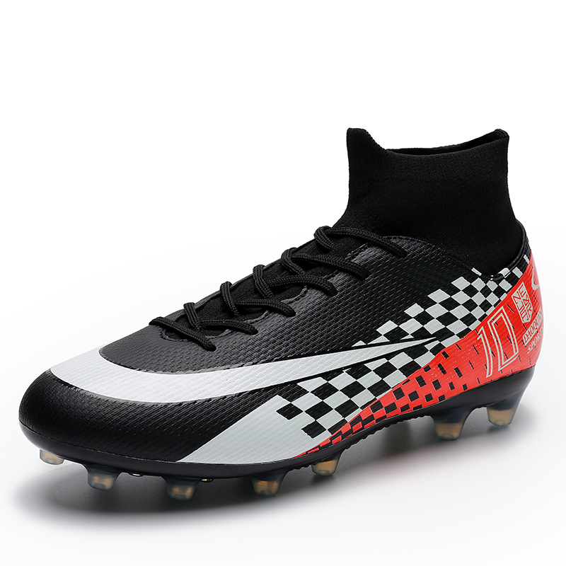 Cross-Border High-Top Soccer Shoes Boys and Girls TF Broken Nail Leather Foot Artificial Lawn AG Long Nail Student Sports Training Shoes