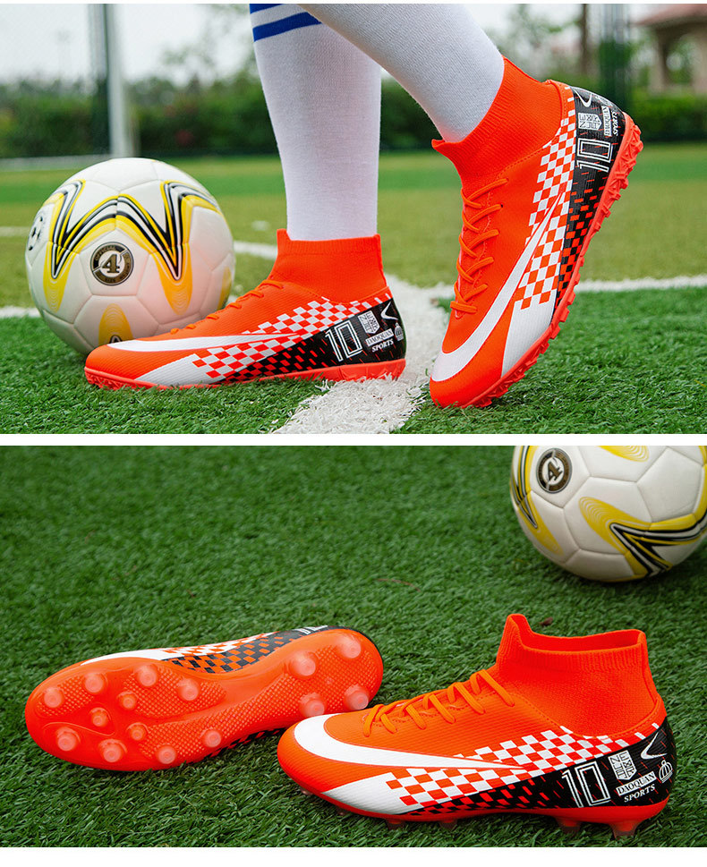 Cross-Border High-Top Soccer Shoes Boys and Girls TF Broken Nail Leather Foot Artificial Lawn AG Long Nail Student Sports Training Shoes Cross-Border High-Top Soccer Shoes Boys and Girls TF Broken Nail Leather Foot Artificial Lawn AG Long Nail Student Sports Training Shoes
