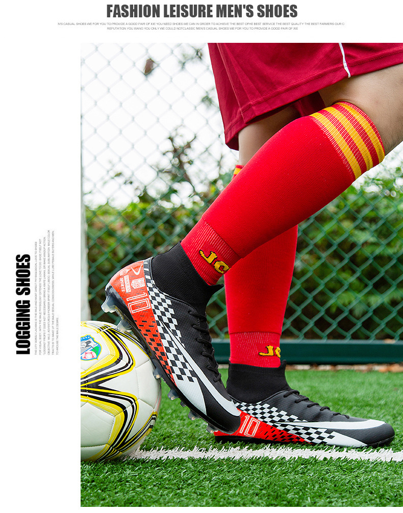 Cross-Border High-Top Soccer Shoes Boys and Girls TF Broken Nail Leather Foot Artificial Lawn AG Long Nail Student Sports Training Shoes Cross-Border High-Top Soccer Shoes Boys and Girls TF Broken Nail Leather Foot Artificial Lawn AG Long Nail Student Sports Training Shoes