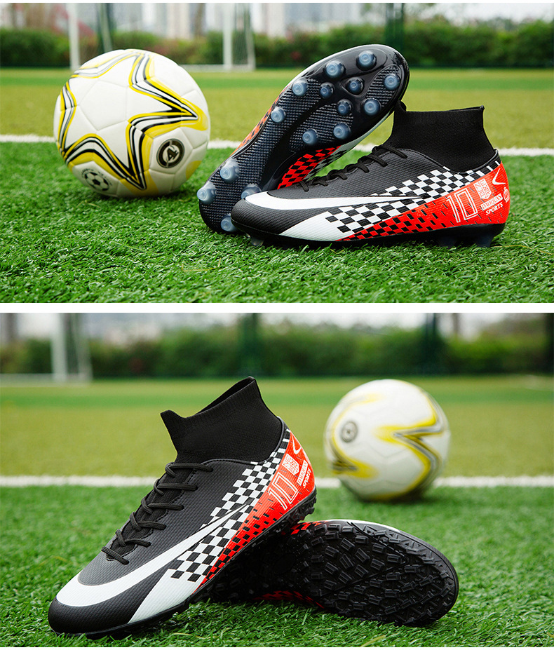 Cross-Border High-Top Soccer Shoes Boys and Girls TF Broken Nail Leather Foot Artificial Lawn AG Long Nail Student Sports Training Shoes Cross-Border High-Top Soccer Shoes Boys and Girls TF Broken Nail Leather Foot Artificial Lawn AG Long Nail Student Sports Training Shoes