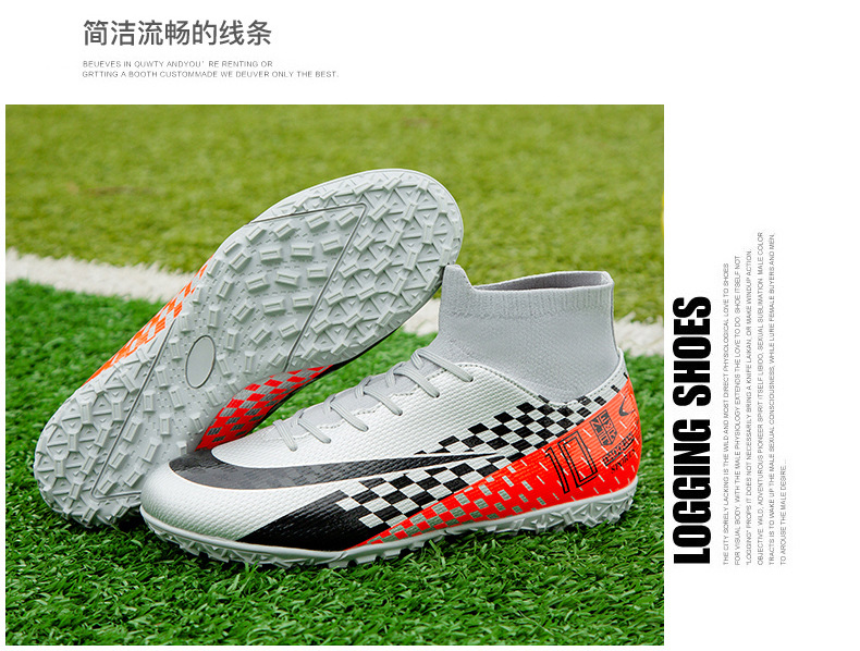 Cross-Border High-Top Soccer Shoes Boys and Girls TF Broken Nail Leather Foot Artificial Lawn AG Long Nail Student Sports Training Shoes Cross-Border High-Top Soccer Shoes Boys and Girls TF Broken Nail Leather Foot Artificial Lawn AG Long Nail Student Sports Training Shoes