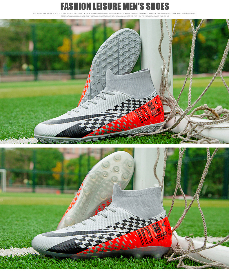 Cross-Border High-Top Soccer Shoes Boys and Girls TF Broken Nail Leather Foot Artificial Lawn AG Long Nail Student Sports Training Shoes Cross-Border High-Top Soccer Shoes Boys and Girls TF Broken Nail Leather Foot Artificial Lawn AG Long Nail Student Sports Training Shoes