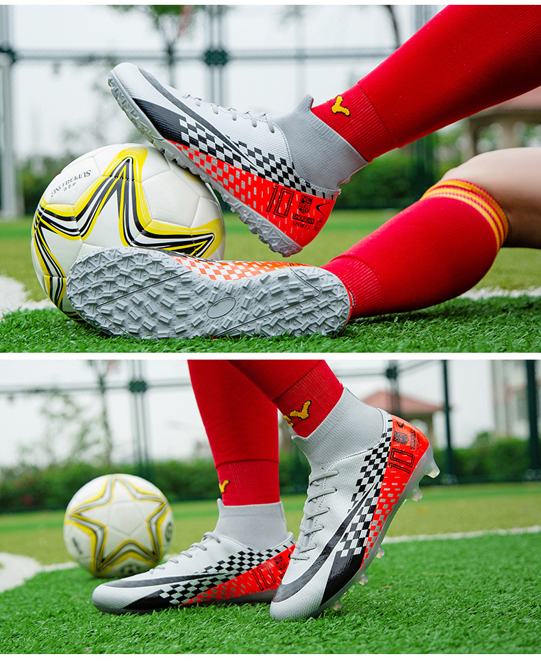 Cross-Border High-Top Soccer Shoes Boys and Girls TF Broken Nail Leather Foot Artificial Lawn AG Long Nail Student Sports Training Shoes Cross-Border High-Top Soccer Shoes Boys and Girls TF Broken Nail Leather Foot Artificial Lawn AG Long Nail Student Sports Training Shoes