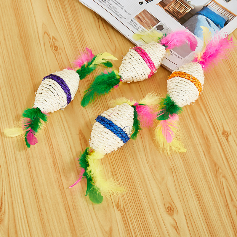 Cat Cat Toy Sisal Feather Rugby New Relief Cat Teasing Ball Cat Toy Sisal Ball Wear-Resistant Bite-Resistant Fun