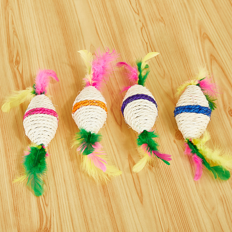 Cat Cat Toy Sisal Feather Rugby New Relief Cat Teasing Ball Cat Toy Sisal Ball Wear-Resistant Bite-Resistant Fun