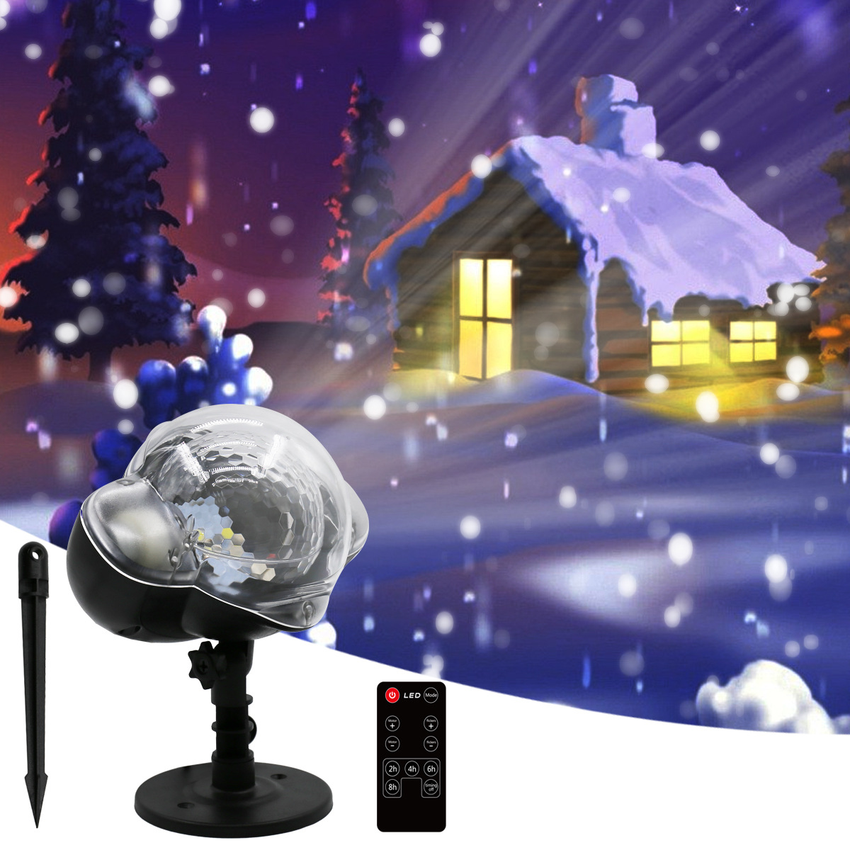 2019 New Exclusive for Cross-Border Mini Snow Light Outdoor Waterproof RF Remote Control Christmas Snow Light Lawn Lamp