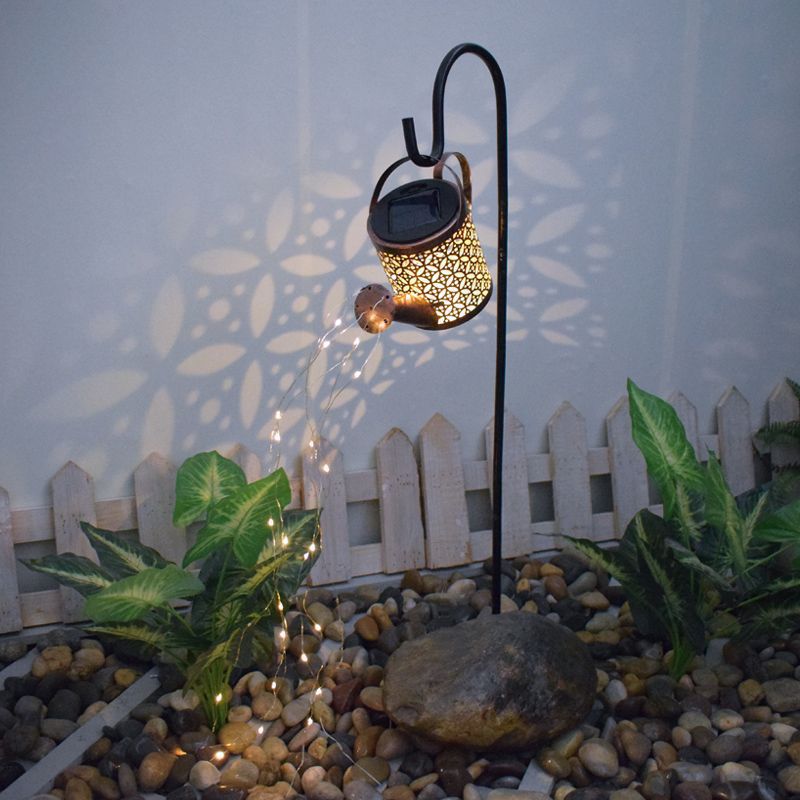 New Courtyard Solar Flower Watering Pot Landscape Lamp Outdoor Lawn Lamp Iron Hollow Kettle Lamp Shower Lamp