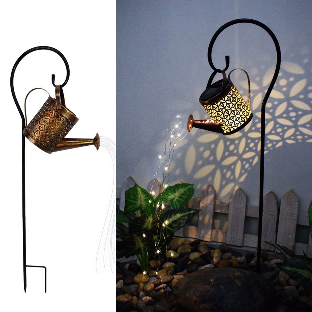 New Courtyard Solar Flower Watering Pot Landscape Lamp Outdoor Lawn Lamp Iron Hollow Kettle Lamp Shower Lamp