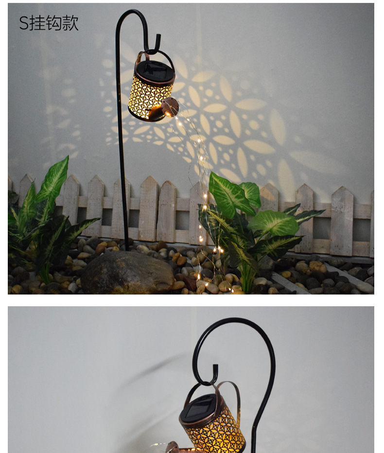 New Courtyard Solar Flower Watering Pot Landscape Lamp Outdoor Lawn Lamp Iron Hollow Kettle Lamp Shower Lamp