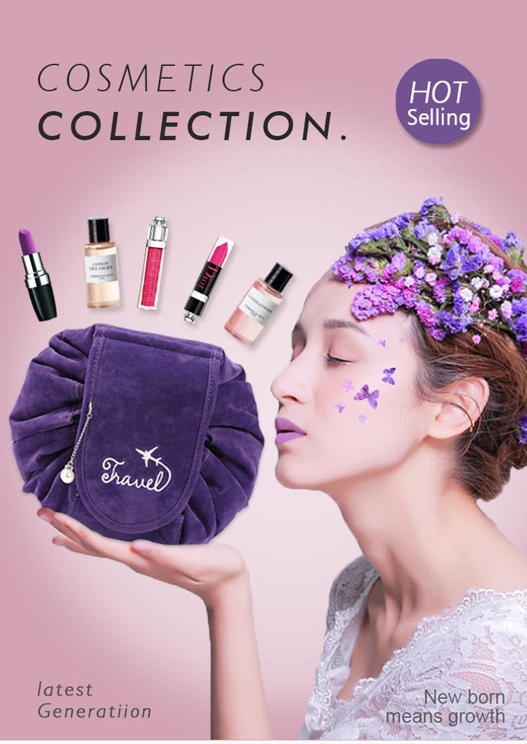 Large Lazy Cosmetic Bag Quick Drawstring Travel Make up Organizer Foldable Toiletry Case Waterproof Bag