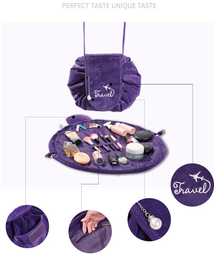 Large Lazy Cosmetic Bag Quick Drawstring Travel Make up Organizer Foldable Toiletry Case Waterproof Bag