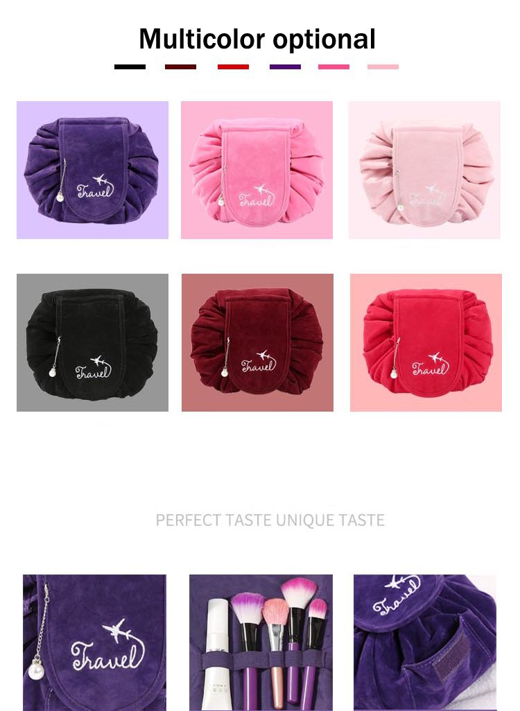 Large Lazy Cosmetic Bag Quick Drawstring Travel Make up Organizer Foldable Toiletry Case Waterproof Bag
