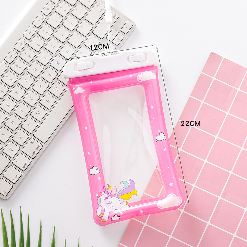 Unicorn inflatable air bag mobile phone waterproof bag touch screen swimming cartoon PVC mobile phone waterproof bag