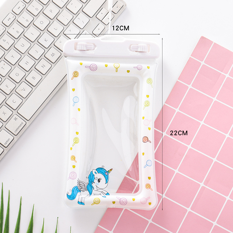 Unicorn inflatable air bag mobile phone waterproof bag touch screen swimming cartoon PVC mobile phone waterproof bag