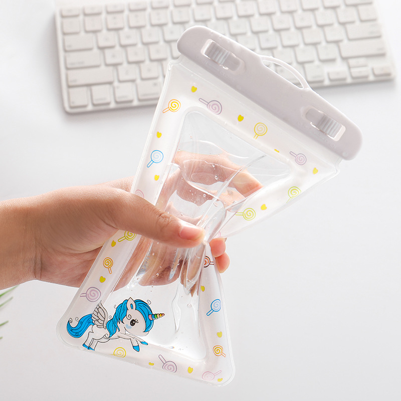 Unicorn inflatable air bag mobile phone waterproof bag touch screen swimming cartoon PVC mobile phone waterproof bag