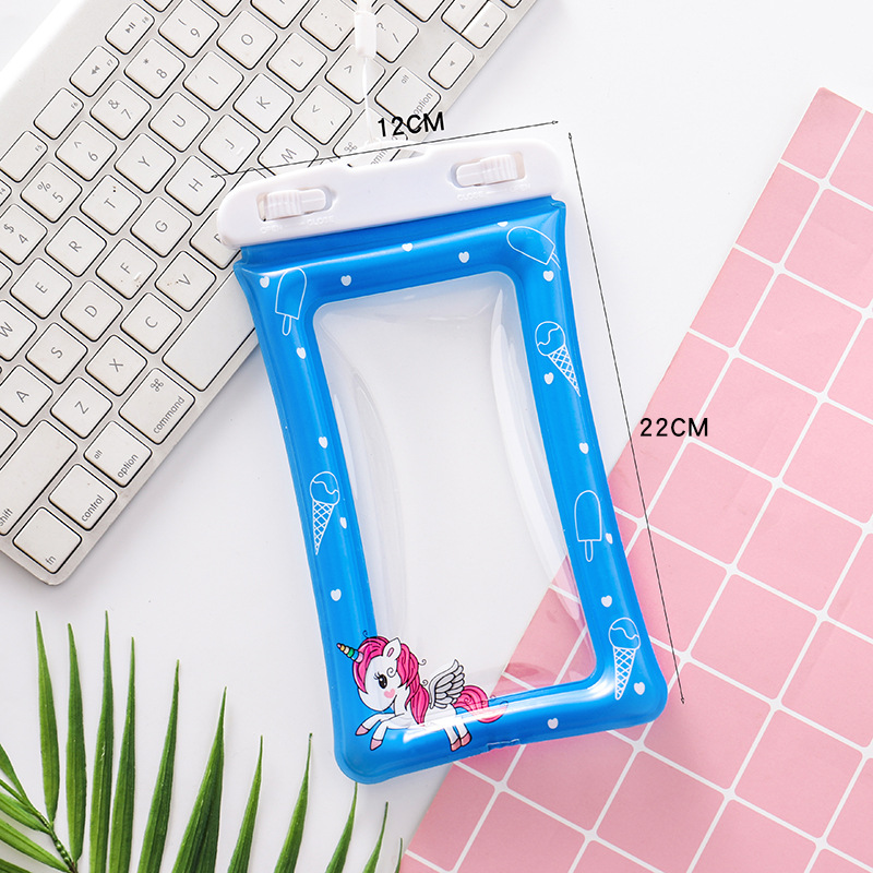 Unicorn inflatable air bag mobile phone waterproof bag touch screen swimming cartoon PVC mobile phone waterproof bag