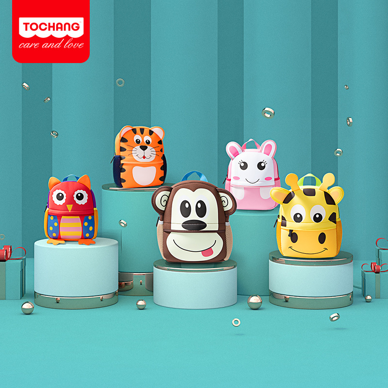 Large Neoprene Children&#039;s School Bags Kindergarten Cartoon Backpack Animal Schoolbag Children Waterproof Bag