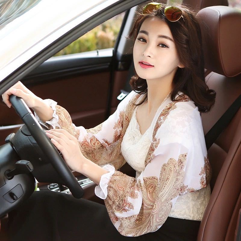 Stall Hot Summer Sun Protection Shawl Women&#039;s Chiffon Printed Scarf Long Cuff Driving Cycling UV Protection