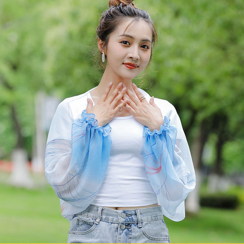 Stall Hot Summer Sun Protection Shawl Women's Chiffon Printed Scarf Long Cuff Driving Cycling UV Protection